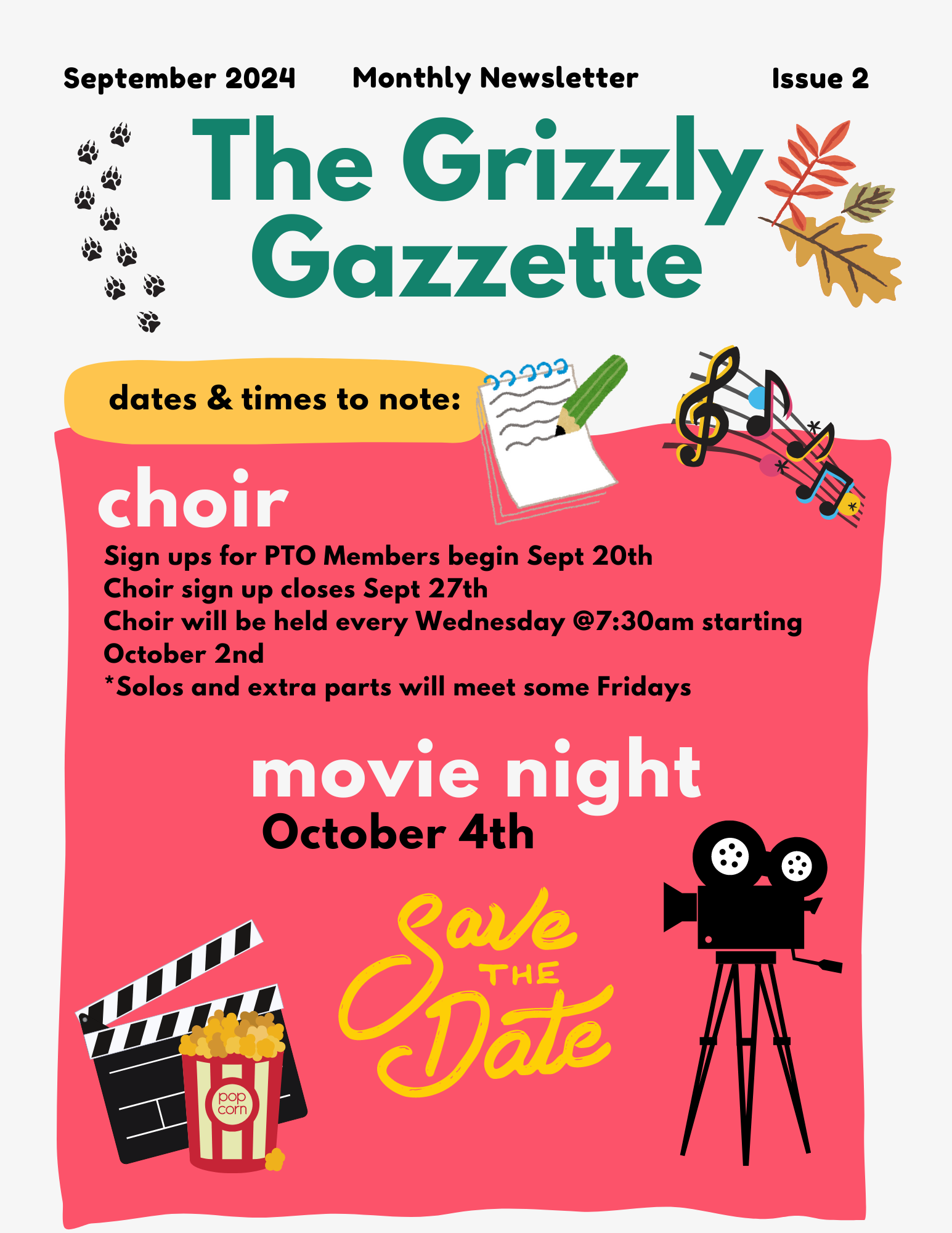 The Grizzly Gazzette gives FYI for future dates